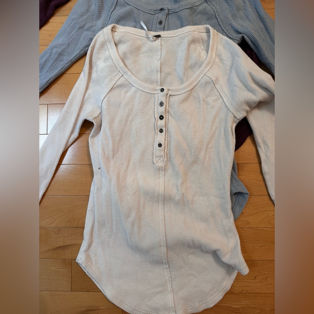 FREE PEOPLE LOT OF 3 Womens Ski Lodge Cuff Thermal Henley Top Size XS - Picture 3 of 10